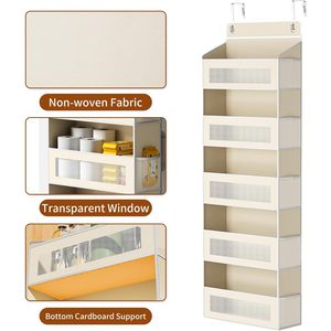 Over The Door Organizer 15 Pockets Beige Hanging <b>Storage</b> For Bathroom Closet Behind Door Hook Type Neatening Solution - Product Image 2