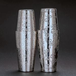 Premium Edelstahl Whisky Wein Barkeeper Getränk Mischen Party Bar Werkzeuge Geätztes Muster Boston Cocktail Shaker Set - Product Image 3