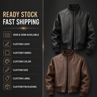 Blouson en cuir pour homme – En stock – Faux cuir – Style aviateur – Col montant – Fermeture éclair intégrale – Poignets et ourlet côtelés – Poches latérales – Automne – Baseball – Moto – Biker