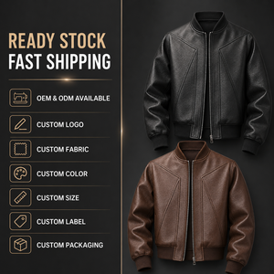 Chaqueta <span class=keywords><strong>de</strong></span> Cuero para <span class=keywords><strong>Hombre</strong></span>, en Stock, <span class=keywords><strong>Estilo</strong></span> Bomber <span class=keywords><strong>de</strong></span> Imitación, Cuello Alto, Cremallera Completa, Puños y Dobladillo Acanalados, Bolsillos Laterales, Otoño, Béisbol, Moto, Biker - Product Image 5