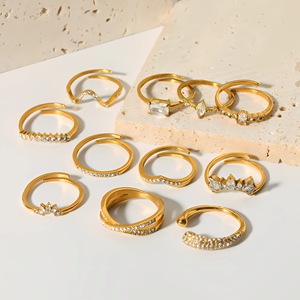 Fabricante de joyería Venta caliente 18K Chapado en circonita cúbica Anillo de dedo abierto Anillos ajustables de acero inoxidable - Product Image 3