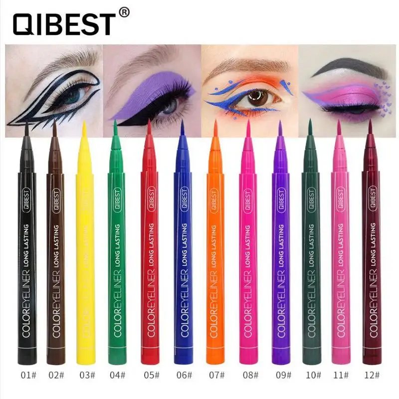 Eyeliner 12 couleurs de haute qualité pour les yeux, liquide imperméable, facile à porter, maquillage Waterproof