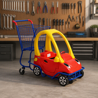 Chariot de courses pour enfants avec cabine de voiture simulée, coloris rouge et bleu