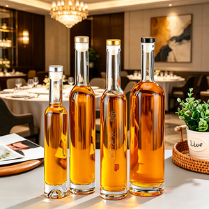 Wholesale Ultra-Slim Tall Clear Glass Liquor Bottle 200ml 375ml 750ml with Natural Cork Wood Lid for Vodka Tequila Wine <strong>Spirit</strong> - Product Image 6