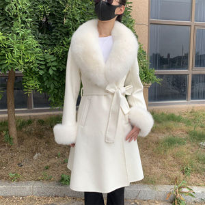 Cappotto Lungo Invernale in Cashmere con Collo e Polsini Rimovibili in Lussuosa <span class=keywords><strong>Pelliccia</strong></span> di Volpe di Alta Qualità Cappotti in Lana Cashmere Double-Face con <span class=keywords><strong>Pelliccia</strong></span> - Product Image 5