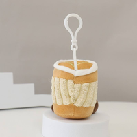 Adorable porte-clés en peluche tasse à café latte art 12 cm, en polyester ultra doux, maille brodée, poupée de machine à griffes d'anniversaire, pour sac à dos