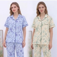 Ensemble de pyjamas décontractés pour femmes en gros – Ensemble deux pièces doux à manches courtes et pantalon long pour femmes – Vêtements d'intérieur en bambou