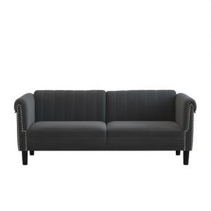Dark <b>Grey</b> Velvet Chesterfield Sofa 100% Polyester Two Seat <b>Tight</b> Back Rolled Arms Living Room Furniture - Product Image 1
