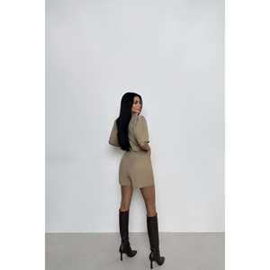 Mono de pana beige de cintura alta, corte holgado con detalles de botones, estampado de verano para trabajo y fitness, de una pieza, pedido mínimo. - Product Image 1