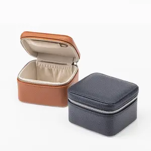 Caixa de joias portátil para viagem, caixa pequena de couro pu com logotipo personalizado para colar de anel de joias