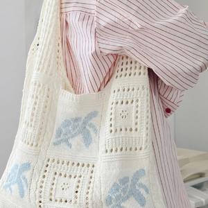 Sac à bandoulière tricoté tendance pour femme, motif écaille de tortue, deux poignées, idéal pour les voyages, la plage et les vacances printemps-été - Product Image 4