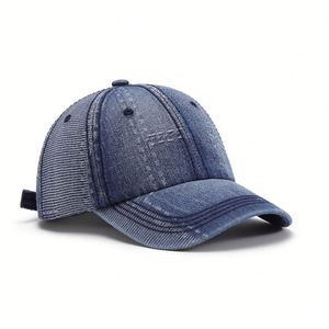 Casquette de baseball en denim à 6 panneaux, lavable, à visière souple, unisexe, motif géométrique, polyvalente, respirante, en coton, protection solaire, toutes saisons - Product Image 1