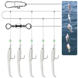 5Pcs/Lot 1# Soft Lure Baits Eel Sabiki Lure Set With White Small Fishes Shrimp String Sabiki Rigs For Saltwater Fishing Tackle