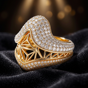 Luxury Geometric <b>Cocktail</b> <b>Ring</b> 18K Solid <b>Gold</b> Diamond Round Brilliant Cut Unisex Party Jewelry - Product Image 3