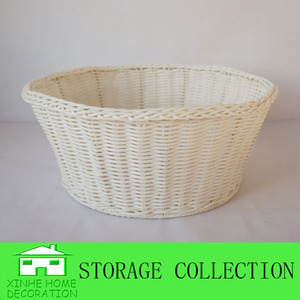 XH Wholesale Handwoven Durable Organizer <strong>Round</strong> White Plastic Rattan Home Storage <strong>Wicker</strong> <strong>Basket</strong> - Product Image 5