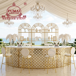 เคาน์เตอร์บาร์ทรงกลมสำหรับร้านกาแฟ ดีไซน์ใหม่ ขายส่งจากโรงงาน พร้อมชั้นวางของสองชั้น - Product Image 1