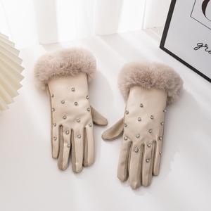 Gants d'hiver en cuir PU couleur Pure diamant écran tactile gants doux dimanche Angora fils femmes <span class=keywords><strong>gant</strong></span> extérieur chaud accessoires - Product Image 4