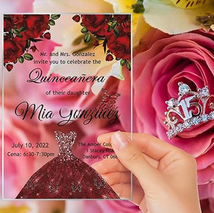 Invitation de <span class=keywords><strong>mariage</strong></span> transparente acrylique de luxe Senior <span class=keywords><strong>robe</strong></span> <span class=keywords><strong>rouge</strong></span> pour fête d'anniversaire adulte - Product Image 4