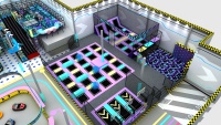 Aire de jeux pour enfants à grande échelle avec trampoline multi-niveaux, toboggan, karting et zone de rebond pour activités intérieures