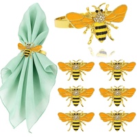 Anneau de serviette en alliage jaune motif petite abeille pour la décoration de tables d'hôtel, mariages, banquets et événements festifs (vente en gros)