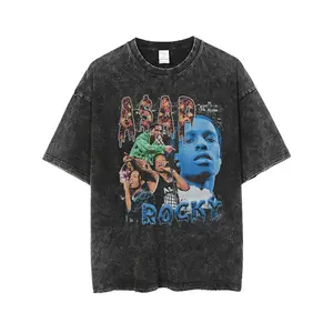 Kaus ASAP Rocky Hip Hop dan Stok Yang Memadai Ukuran Plus 250GSM Kaus Streetwear Dicuci