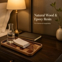 Plateau de service personnalisé en résine irrégulière et bois d'acacia avec logo sur mesure – Design classique, durable, écologique, fait main, de luxe