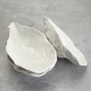 WEIYE 2024 new arrival shell shape plate set bamboo base white porcelain soy sauce dish ceramic