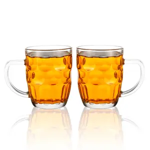 Factory Direct Clear Beer Glass Cup 10oz 16oz Pineapple Shape Emboss Dimple Stein Glass Beer Mug With Handle