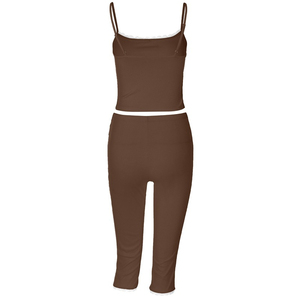 Viviblook Z402ST02 Women Summer <b>Set</b> New Sexy Lace Vest Tank Top Capris Pants Two Piece Casual <b>Set</b> - Product Image 5