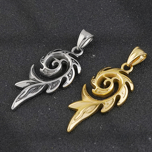 Collar con Colgante de Acero Inoxidable para Hombre, Diseño de Pluma en Espiral y Cadena Plateada, Gargantilla con Colgante para Hombre - Product Image 6