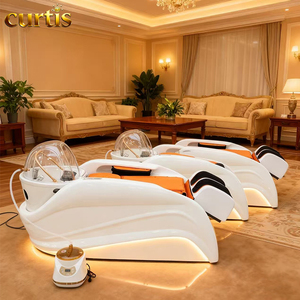 Fourniture d'usine Tête de lit de spa Salon de coiffure Chaise de lavage Lumière LED Chaise de shampooing de massage électrique avec thérapie de la tête Lavage des cheveux - Product Image 5
