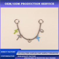 Chaîne porte-clés croix argentée avec logo personnalisé, vente en gros, style punk gothique, rallonge de sangle de sac, pendentif de sac à main alternatif, faible MOQ, direct usine