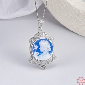 S925 argento Sterling Micro zircone agata blu fanciulla colomba della pace ciondolo di fascino per le donne gioielli di moda all'ingrosso - Product Image 2