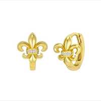 VEWANT Boucles d'oreilles Clicker Fleur de Lys en Argent Sterling 925 Plaqué Or 18K et Rhodium avec Zircon Cubique Pavé, Style Vintage, Cadeau de Fête pour Femme