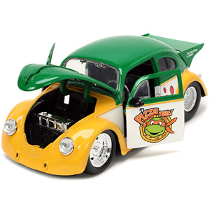 DCD 1959 Volkswagen Drag Beetle verde e giallo Michelangelo Diecast figura a tema per Hollywood adolescenti mutanti tartarughe Ninja