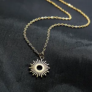 Stainless Steel Boho Jewelry North Star Pendant Lightning Bolt Gold Sun Universe Necklace Saturn Retro Cosmic Planet Necklace