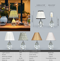 Lampe de table LED en cristal moderne, flexible, réglable, avec commande tactile, rechargeable par batterie, sans fil