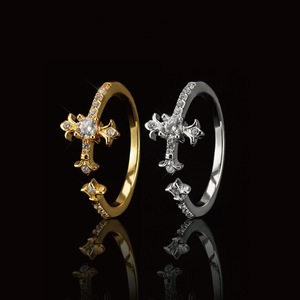 Cross Shape S925 Sterling <b>Silver</b> <b>Ring</b> With Pave Setting For Unisex Everyday Wear Iris Design <b>Adjustable</b> Opening - Product Image 1