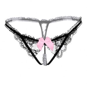 Biancheria intima carina da <span class=keywords><strong>donna</strong></span> <span class=keywords><strong>mutandine</strong></span> sottili a forma di T a vita bassa con maglia vuota a maglia aperta con perla - Product Image 2