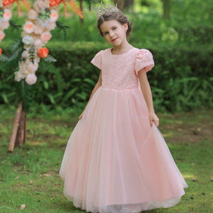 Vestido de princesa para niños, vestido de tul rosa, vestido de fiesta con cuello redondo, vestido de niña de las flores, verano 2022 - Product Image 1