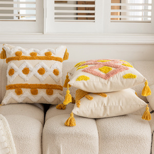 Three-dimensional Embroidered Tassel Waist <strong>Pillow</strong> <strong>Knitted</strong> Square Decorative Cushion for Bedroom Tufted Sofa Cushion