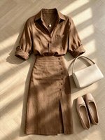 Nouvel ensemble deux pièces automne 2026 : Haut et jupe midi vert sarcelle élégants, sophistiqués et uniques, dans l'esthétique Old Money