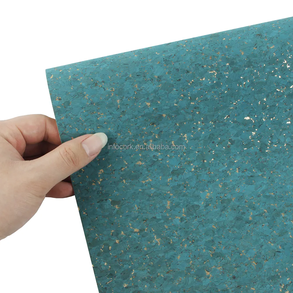 Blauw Gekleurd Op Portugal Korrelige Kurk Stof Synthetisch Faux Pu Leer Met Metallic Folie Voor Kurkentassen Schoenen Materialen
