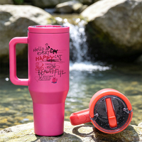 Mug de voyage personnalisé pour l'extérieur, anti-fuite, rose, 40 oz, mignon, gravable au laser, en acier inoxydable, avec paille pliable