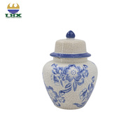 Pot à gingembre en porcelaine bleue et blanche avec couvercle, pot en céramique chinois à motifs floraux, vase chinoiserie à glaçure craquelée, fabrication OEM ODM, décoration intérieure