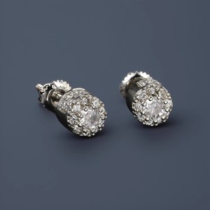 Stud Earrings <b>Round</b> Zircon Bezel Setting Copper <b>Post</b> Everyday Wear - Product Image 1