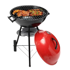 Barbecue au charbon de bois moderne et luxueux, portable, mobile, en fer chromé, en forme de pomme, sur chariot à deux roues, pour le camping en plein air, rouge - Product Image 1