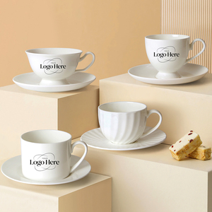 Set di tazze e piattini da tè in porcellana bianca fine, tazza da tè inglese vintage pomeridiana, tazza da caffè arabo - Product Image 1