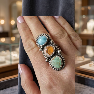 925 Solid Sterling Silver Statement Ring Stunning Oyster & Turquoise Natural Gemstone for Engagement Wedding Party Anniversary - Product Image 2