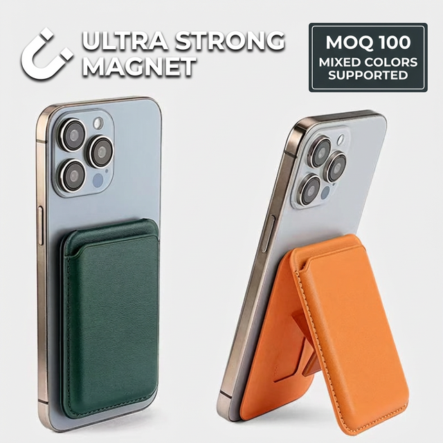 Compatible with Latest Smartphones Tech Business Gifts Slim MagSafe Leather Card Holder with Stand Magnet Phone Pocket